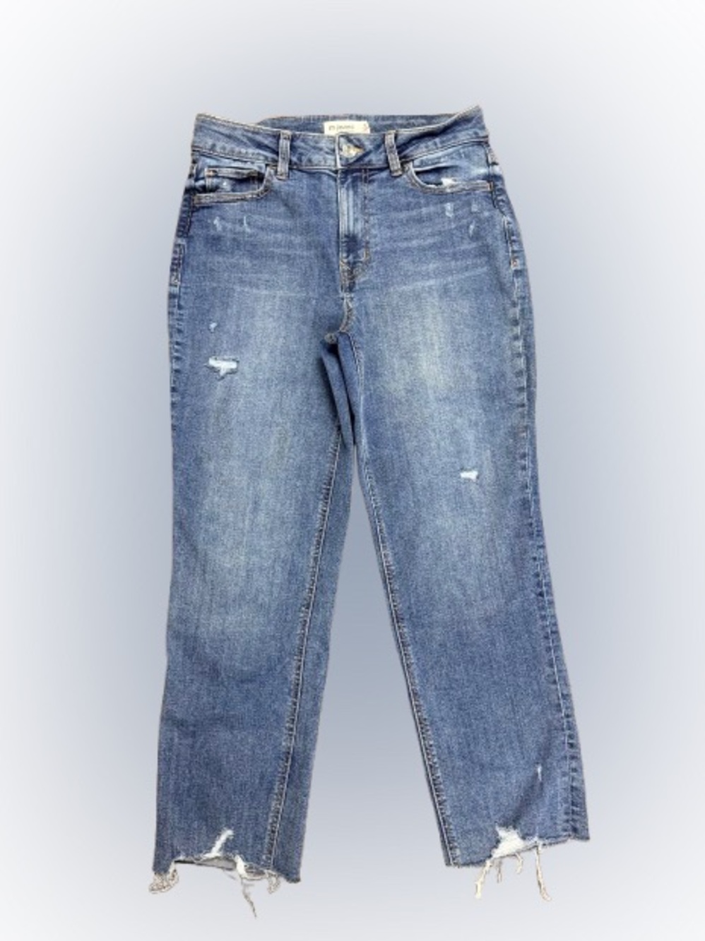 M Jeans by Maurices Slim Straight High Rise Ankle Jeans Distressed Raw Hem Sz 8